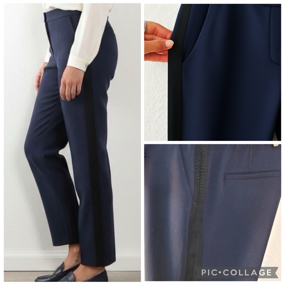VERONICA BEARD NAVY BLUE TROUSERS W A BLACK TUXEDO SIDE STRIPE CAREER PANTS SZ:6